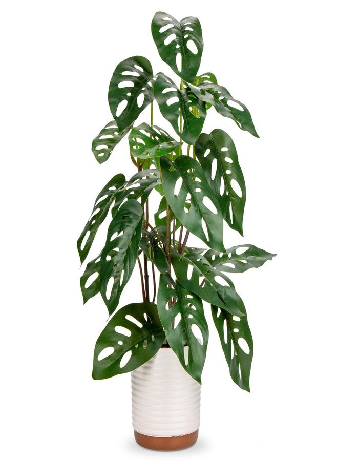 GnFlus Fake Plants 21.7'' Faux Monstera Plant Tall Artificial Plants Indoor with Pots Faux Plants Fake Potted Plants Artificial Decor Fake Monstera Silk Plants for Home Living Room Bedroom Bathroom Office - Image 1